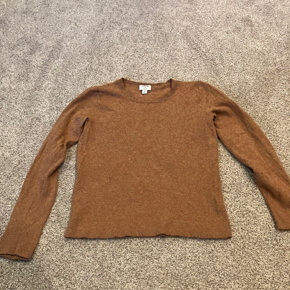 J.Crew Teddie Sweater Womens M Brown Cotton Merino Wool Blend Crewneck Earthy
